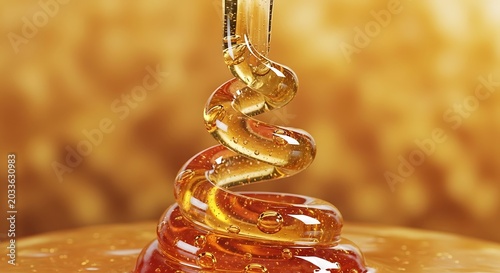 Golden honey dripping slowly downwards.
