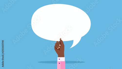 hand holding a speech bubble for communication or idea concept