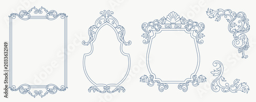 Vintage Wedding Frame Vector Set With Crest Corner Decor