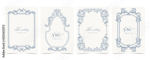 Vintage Wedding Invitation Frame Vector Set With Floral Borders