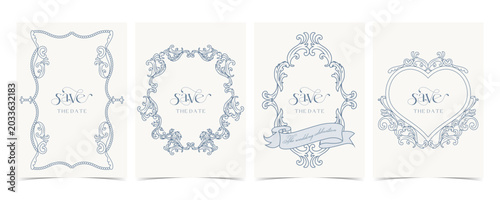 Vintage Wedding Card Vector Set With Banner Labels