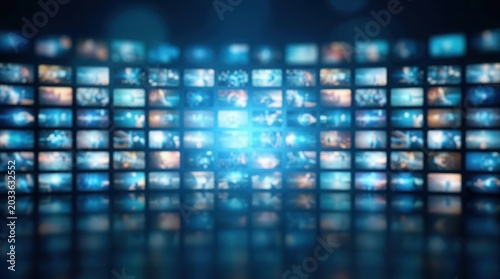 Blurred video wall background representing an infinite media library for a streaming service.