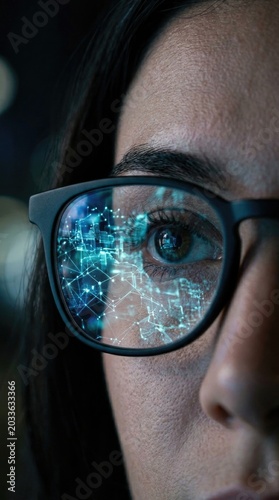 Human Eye with Cyber Technology Hologram Reflection