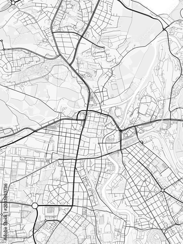 Fototapeta premium Plzeň City Map. Minimalist black and white line art poster for printing, wallpaper, wall art, and map resources for home and office decor
