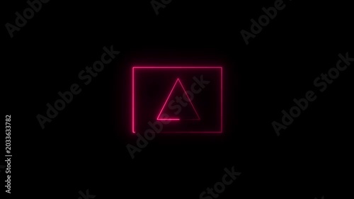Animation of glowing neon attention icon signal.direction sign
