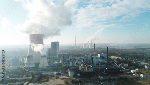 Power station chimney emitting steam