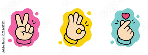 Foto hand gesture icon peace ok finger heart vector set