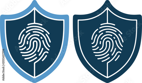 Two blue shield icons with fingerprint designs