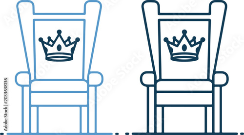Tableau sur toile Two chairs with crowns on the backrest in blue outline and solid color