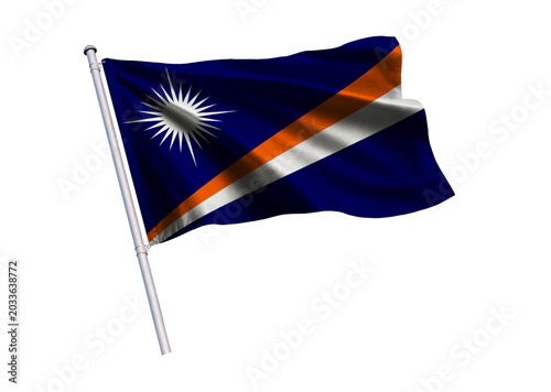 Photos Waving flag of the Marshall Islands on a flagpole, isolated on a white background, 3d rendering, 3d illustration