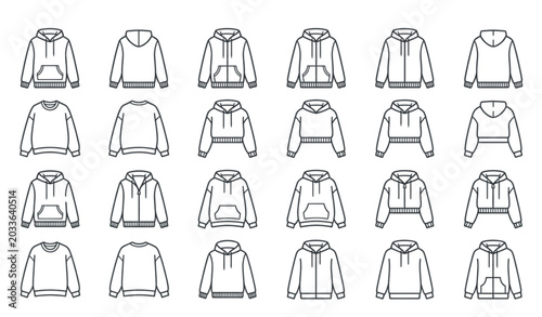 Photos Hoodie line icon vector set with unisex sweatshirt outline drawings in clean min