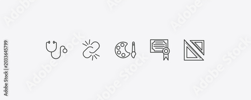 education outline icon set. thin line cardiology tool, binding, diploma, square school tool icons. editable vector