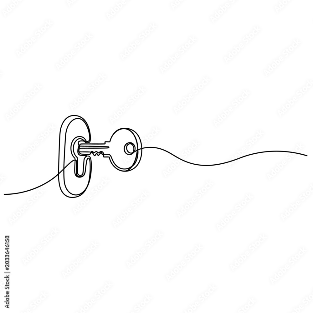 Obraz premium Continuous Line Drawing of a Key in a Keyhole for Security and Access Concepts