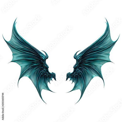 Turquoise Demon Wings Isolated on Transparent Background: Unique and Versatile Design Element for Graphic Designers and Artists