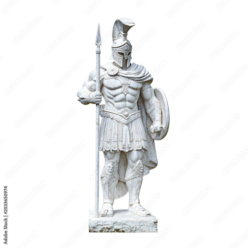 Fototapeta premium White Marble Spartan Soldier Statue Transparent Background Image