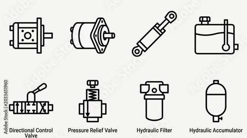 Cuadro en lienzo Hydraulic Directional Control Valve and Pressure Relief Valve in Technical Diagr