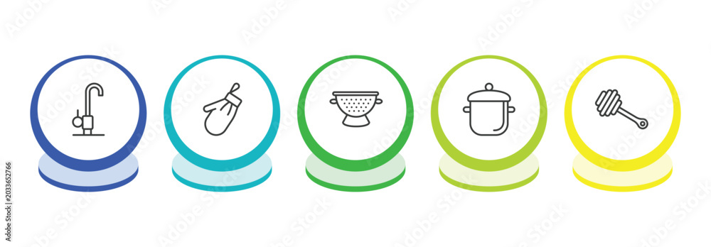 Fototapeta premium kitchen outline icon set. thin line kitchen tap, kitchen mitten, nder, stew pot icons. editable vector