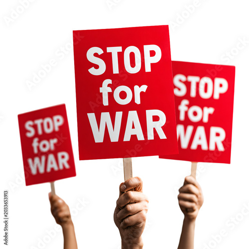 Professional Set of Hand-Held Stop War Protest Signs on Transparent Background for Activism Campaigns