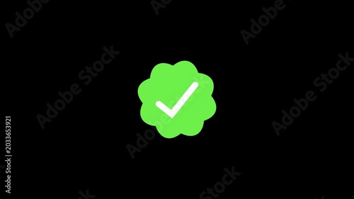 Check mark icon with circle. Check mark animation signifying approval, success, confirmation, or correctness. Smooth animation indicating completion or validation with black background.