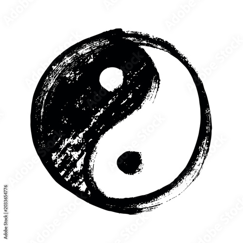 Tablou pe pânză Hand drawn yin yang symbol Zen and Tao Harmony and balance Black and white yin a
