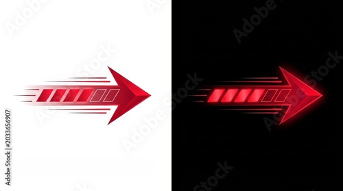 Glossy red 3D arrow pointing directly to the right, isolated on a white background.
