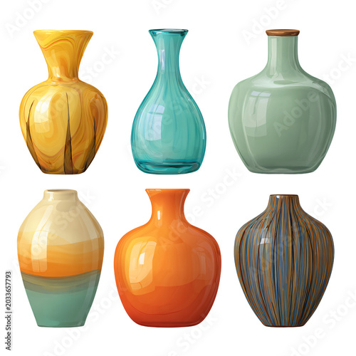 Elegant Set of Vases on Transparent Background for Interior Decor Concepts