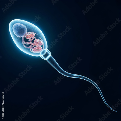 Sperm cell, microscopic view, human reproduction, fertility concept, biology