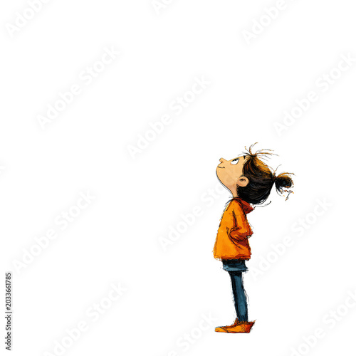 Starstruck Cartoon Character: Girl Gazing at the Sky - Professional Illustration