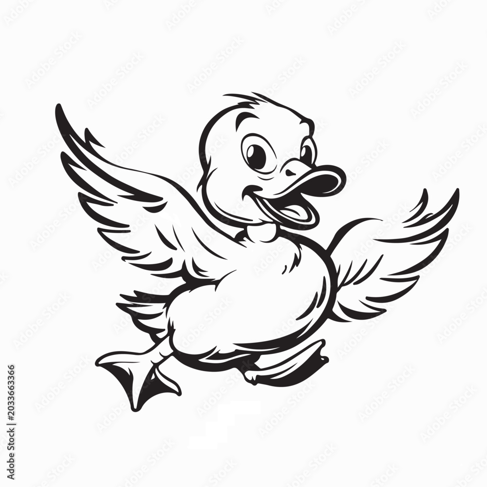 Fototapeta premium Cute Duck Running with Open Wings Vector Illustration On White Background