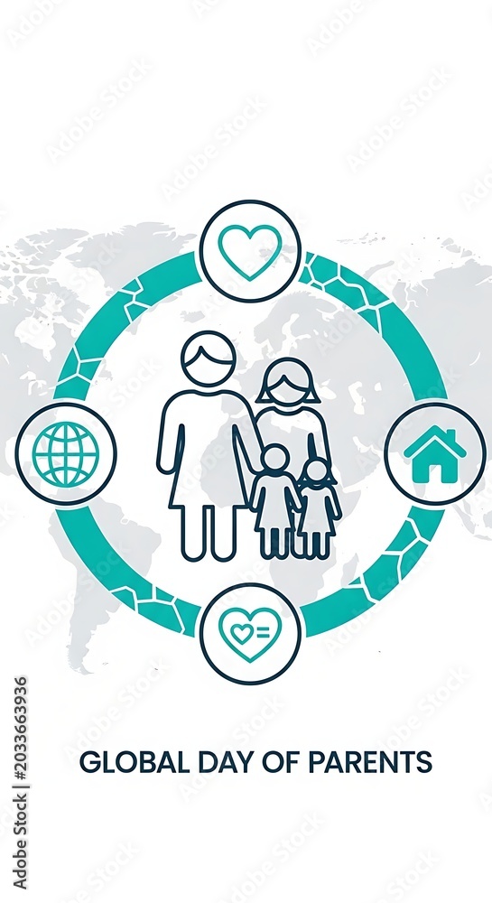 Fototapeta premium Family silhouette icon representing global unity and parental care in a modern flat design style