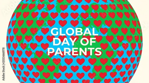 Global Day of Parents celebration with colorful heart-patterned world map illustration