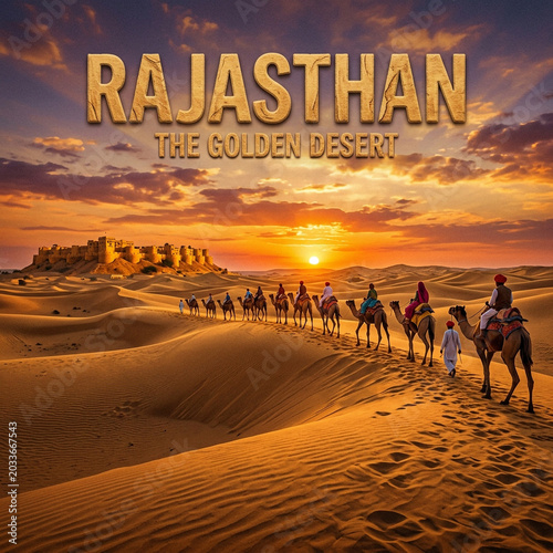 Camel Caravan at Sunset in ...