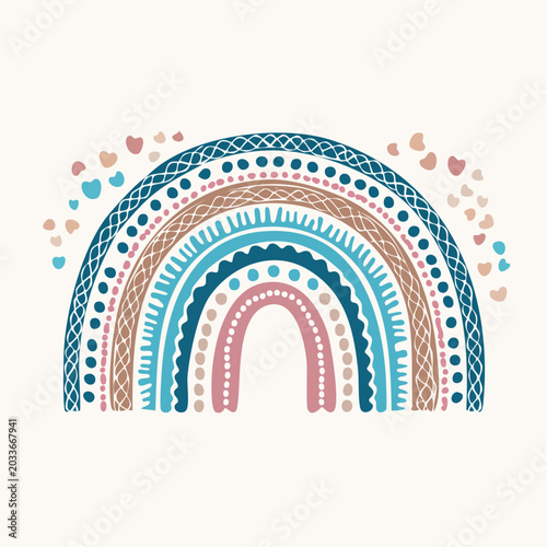 Boho Rainbow Illustration with Hearts