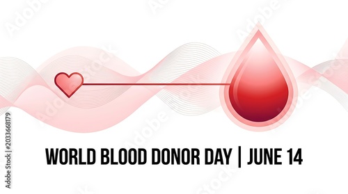 Red blood drop and heart symbol illustration for World Blood Donor Day on white background