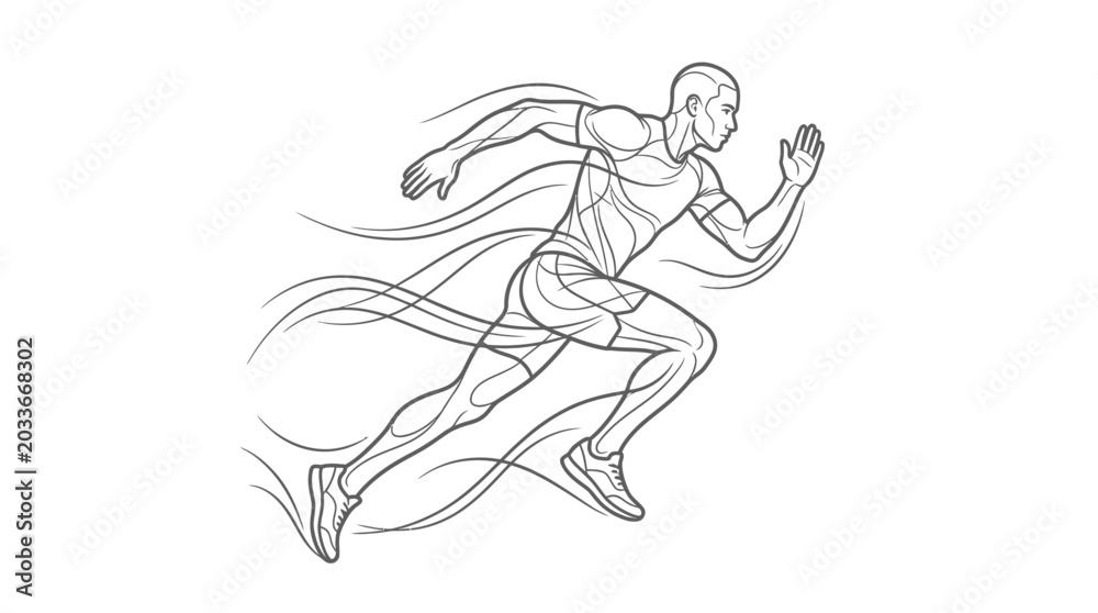 Obraz premium Dynamic male runner line drawing showing speed and motion.
