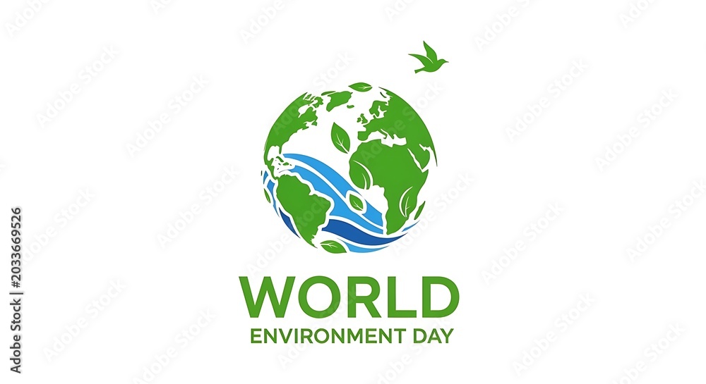 Fototapeta premium World Environment Day symbol with a stylized green earth globe and a flying bird icon