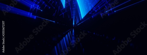 Abstract Blue Digital Technology Background with Fast Data Streams and Cyber Network Tunnel