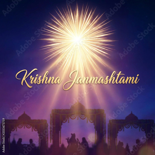 Silhouette of Devotees Praying in a Temple during Krishna Janmashtami with Divine Light