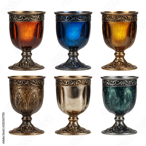 Set of Medieval Goblets Isolated on Transparent Background for Elegant Historical Designs