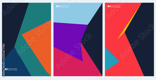 Abstract geometric background set with vibrant colorful triangles and sharp shapes for modern graphic design