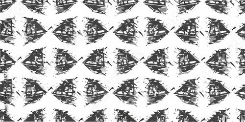 Bilde på lerret Sailing Ship Pattern Black And White Nautical Repeat Design