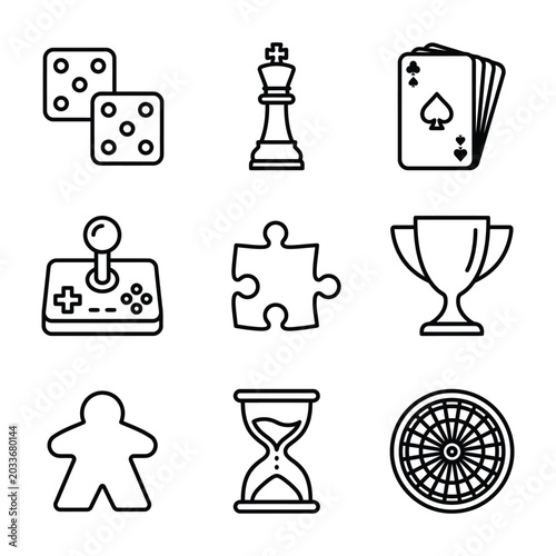 Photos Board games card games and leisure activities vector line icons set playing card