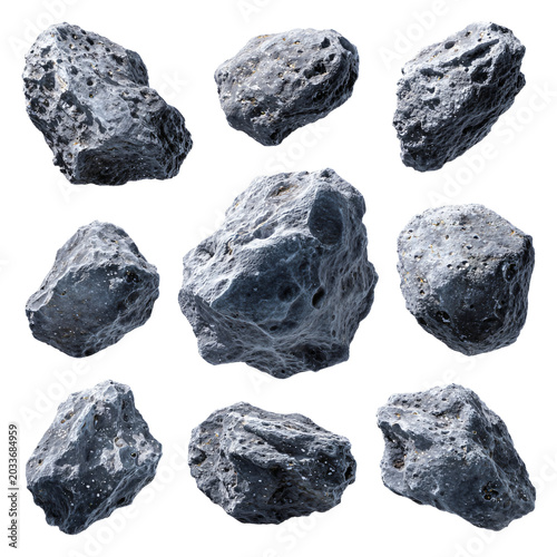 Professional Set of Asteroids on Transparent Background for Design Projects