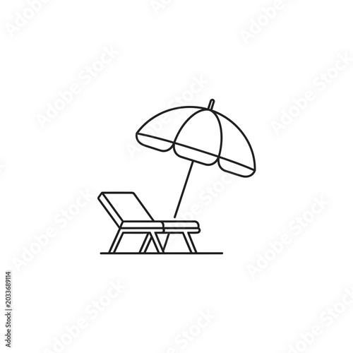 Beach umbrella and lounge chair line icon for travel.