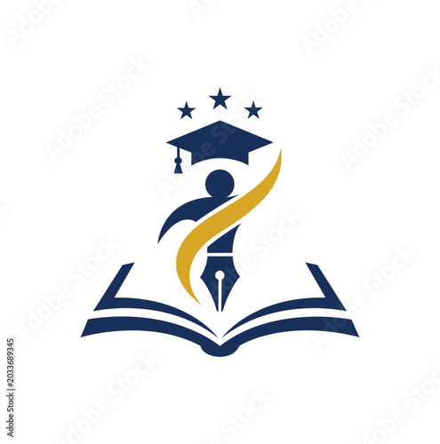 Professional academic brand identity with graduation cap and pen tool.