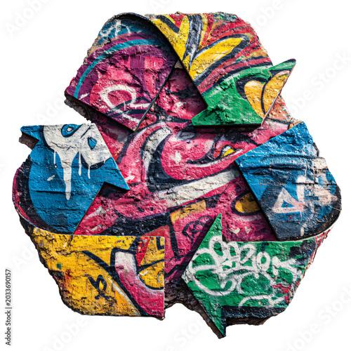 Professional Recycling Sign Background Graffiti Wall Isolated on White