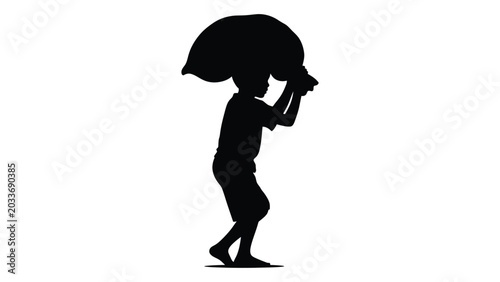 Fotografía Silhouette of a person carrying a load on their head black shape on white backgr