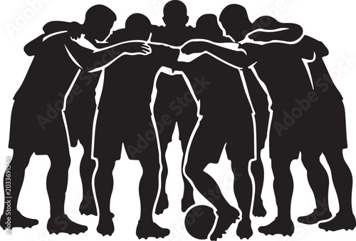 soccer players group huddle silhouette