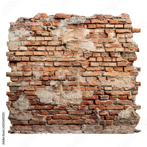 Vintage Exposed Brick Wall Texture on White Background