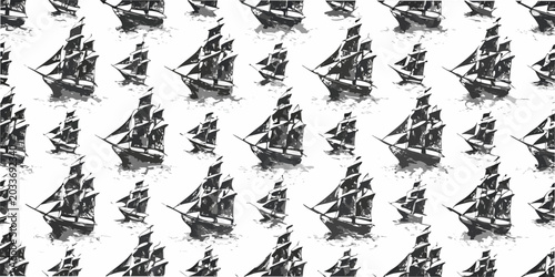 Billede på lærred Sailing Ship Pattern A Repeating Nautical Vector Illustration